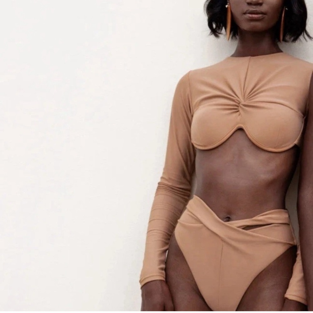 Andrea Iyamah Tan Cut Out Bustier Bodysuit - Picture 2 of 3